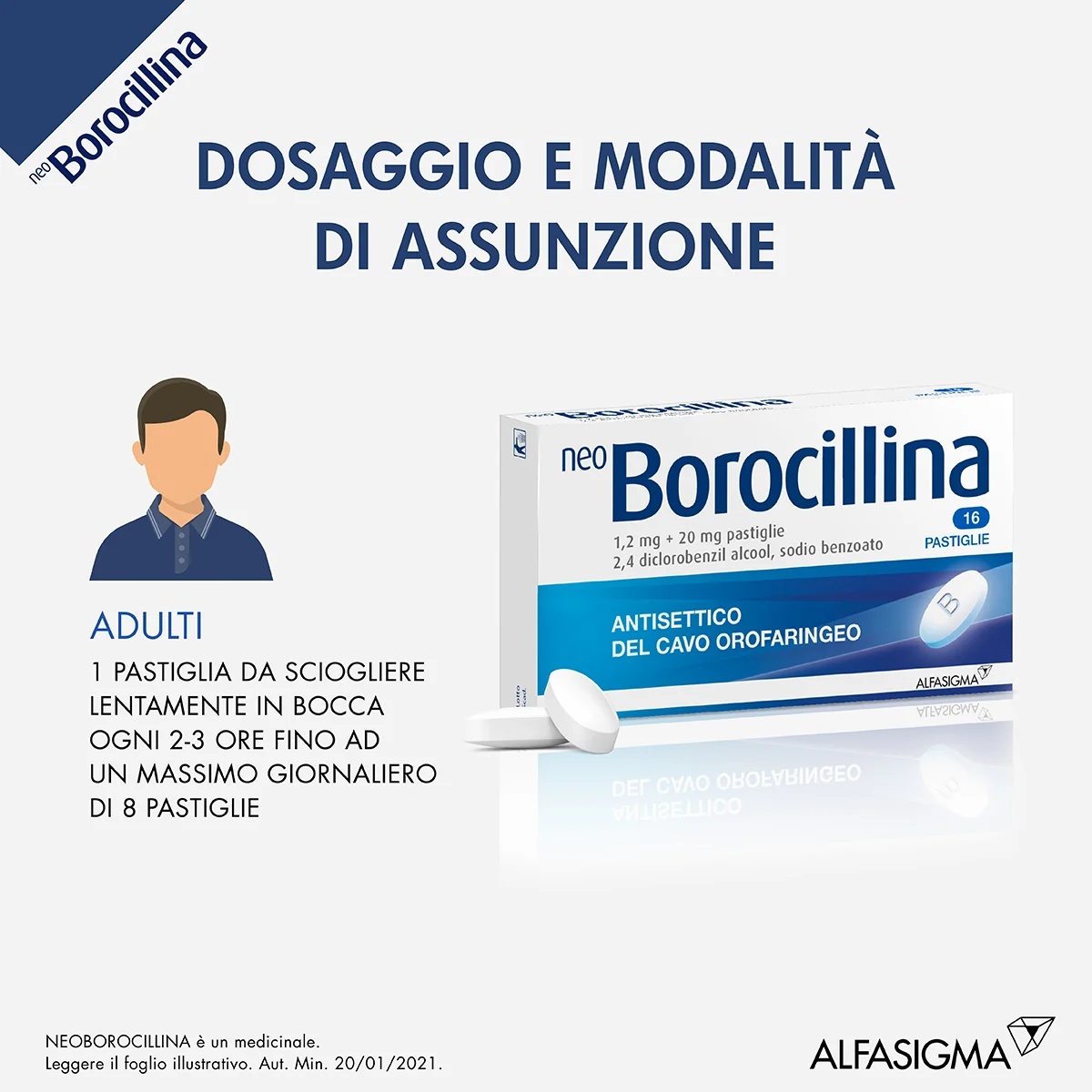 NEOBOROCILLINA Neo Borocillina 1,2 mg + 20 mg 16 Tabletten Antiseptikum für den Mund- und Rachenraum