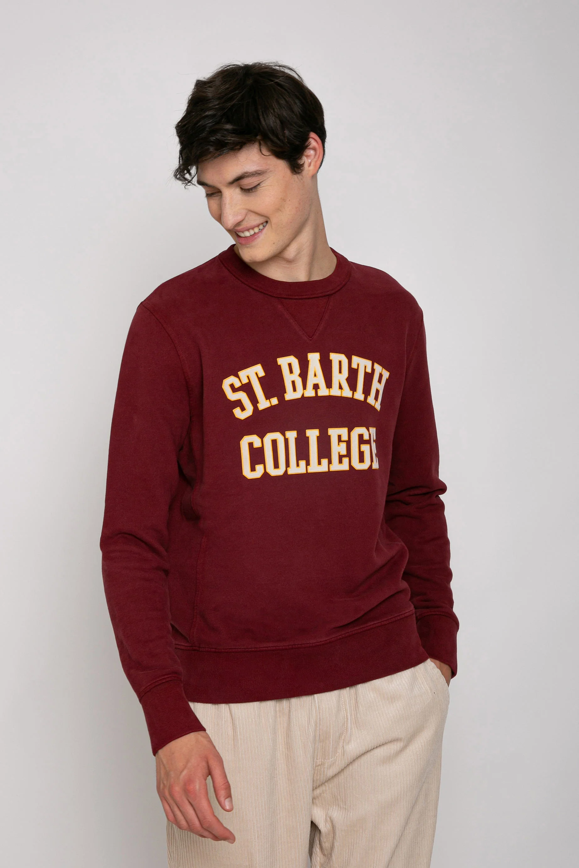 Bordeauxrode sweater met St. Barth College-print