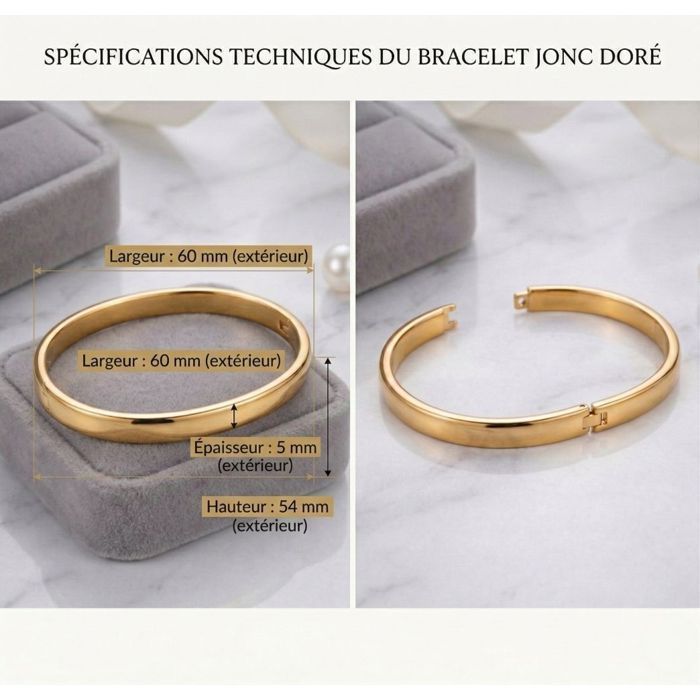 Bracelet - Femme - Jonc - Ovale - Lisse - Plaqué Or Jaune 750/1000 - 3 Microns - 62 x 54 mm