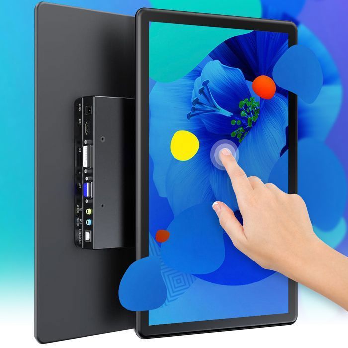 Monitor portátil UPERFECT de 15,6 polegadas com tela sensível ao toque Full HD 1080P e interfaces USB B, DC, HDMI, DVI e VGA.