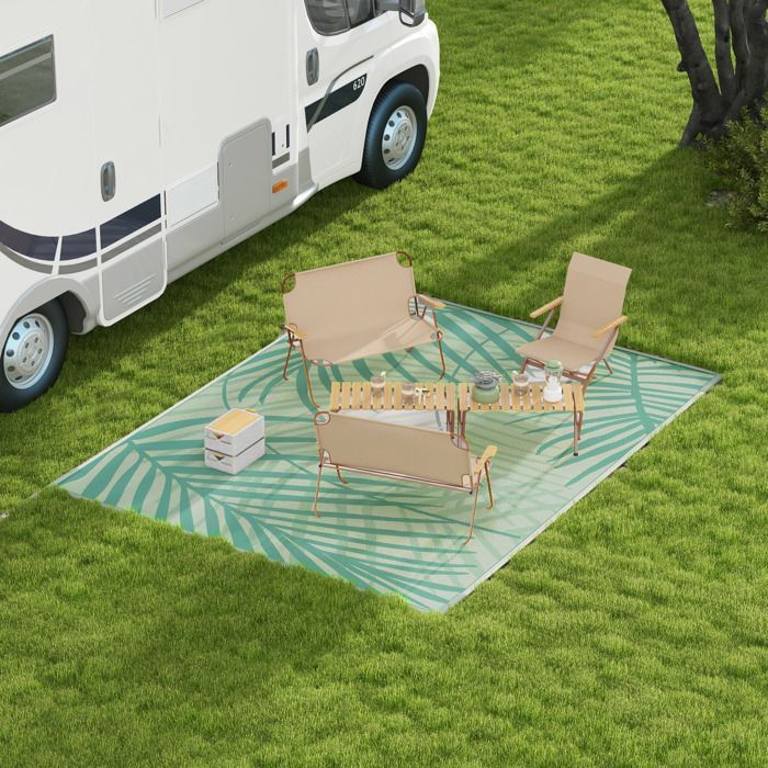 Tapis de jardin - Outsunny - tapis extérieur réversible 365x274 cm imperméable feuillage - PP - vert crème
