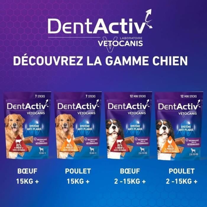 DentActiv - 12 Stick - VETOCANIS - 12 mini stick per l'igiene orale al gusto di manzo per cani da 2 a 15 kg