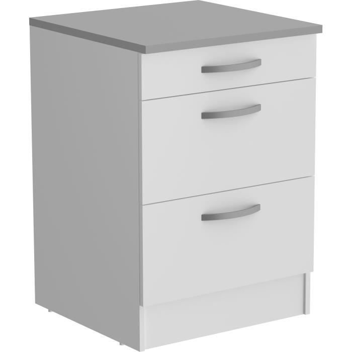 Mueble bajo OSLO con 3 cajones + encimera - Acabado blanco - 60 x 60 x 86 cm (ancho x profundidad x alto)