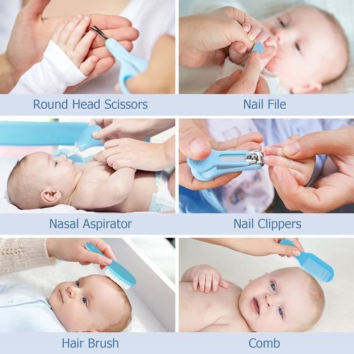 Kit de cuidado para bebés de 8 piezas para recién nacidos, set de artículos de aseo personal para la comodidad del bebé, lima de uñas y otros accesorios para viajes/hogar.