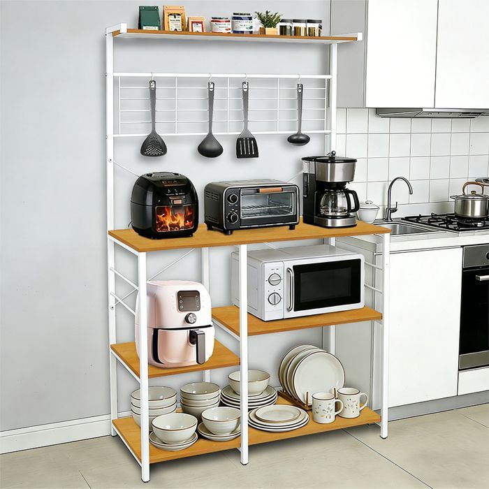 ESTANTERÍA DE ALMACENAMIENTO DE COCINA - HOMEWELL - SOPORTE ORGANIZADOR - 90 X 40 X 168 CM - MADERA NATURAL Y COLOR BLANCO