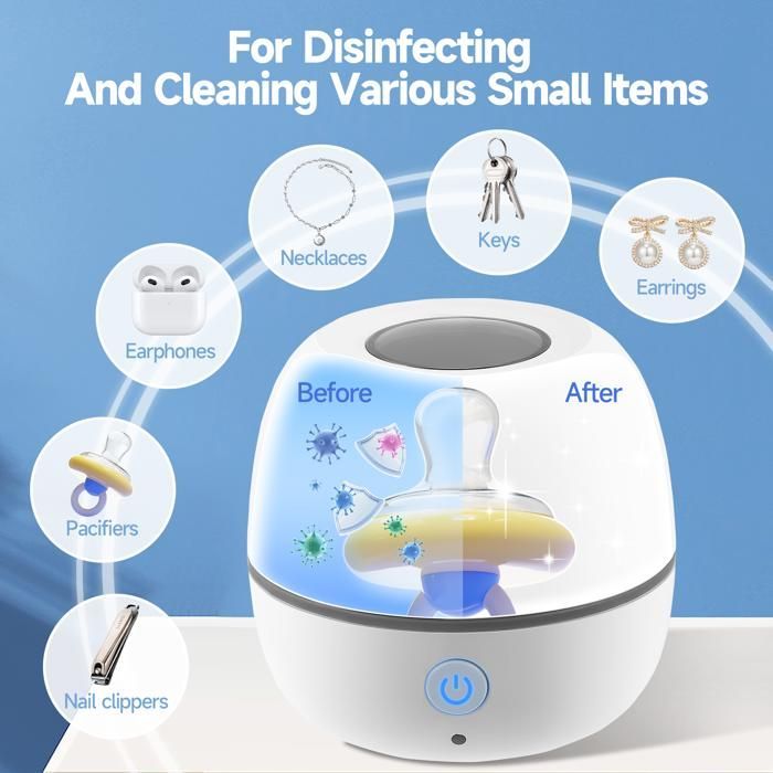Stérilisateur de tétine, boîte de stérilisation UV, stérilisation 3 minutes, autonomie de la batterie de 180 minutes