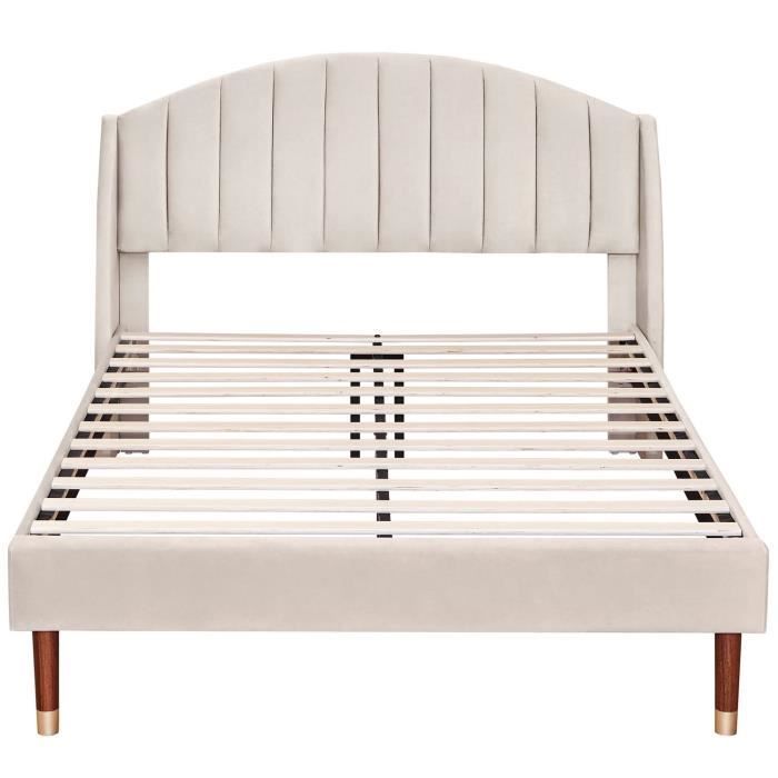 Volwassenenbed 140x190 cm met lattenbodem, fluwelen stof, beige - MODERNLUXE - Hedendaags - Design
