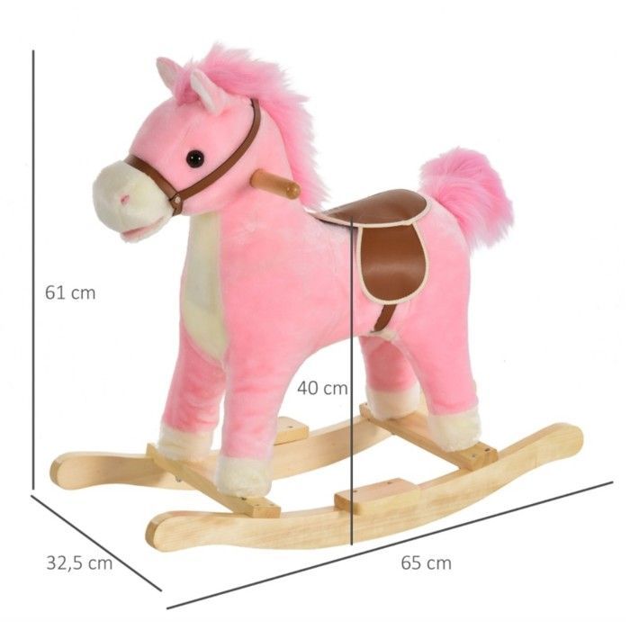 Pink Plush Rocking Horse Toy, 65x32.5x61cm - Animal Sounds - For Children 36-72 Months