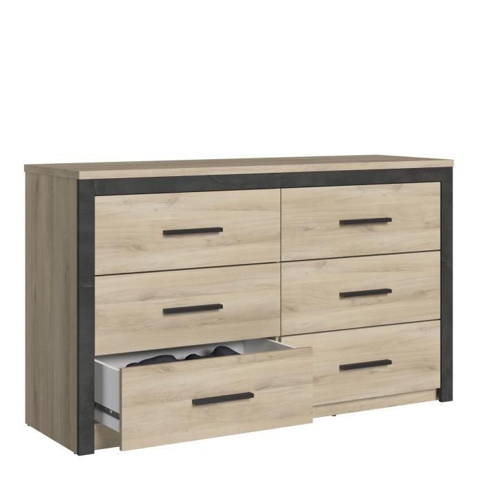 Cassettiera COLORADO a 6 cassetti - Finitura rovere e nera - L 129,1 x P 41,8 x H 77,1 cm - DEMEYERE