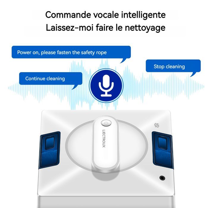 LIECTROUX Robot Lave Vitres YW509 – Pulvérisation 4 Buses / 3 Directions – Réservoir 100mL – 3000Pa – APP – Triple Sécurité