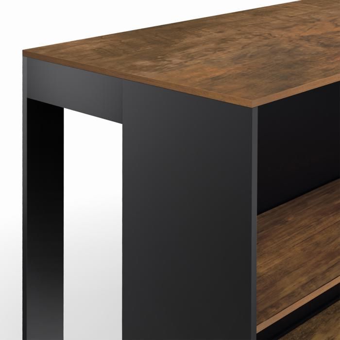 IDMARKET Table de bar îlot JUNO bois noir et plateau foncé HAWKINS