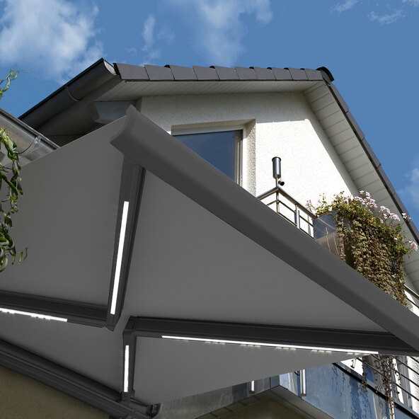 LED-zonnescherm ELOS V2 met volledige cassette, incl. windsensor, antraciet, 350 x 250 cm