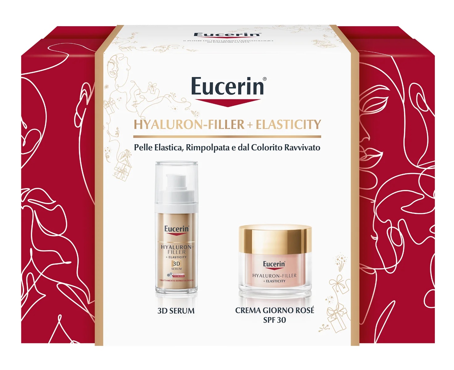 EUCERIN Eucerin Hyaluron-Filler Elasticity 3D pretnovecošanās ādas serums + Rosé dienas krēms SPF30 pretnovecošanās dāvanu komplekts