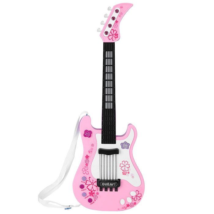 Chitarra basso giocattolo multifunzionale per bambini, strumento musicale leggero per bambini, rosa