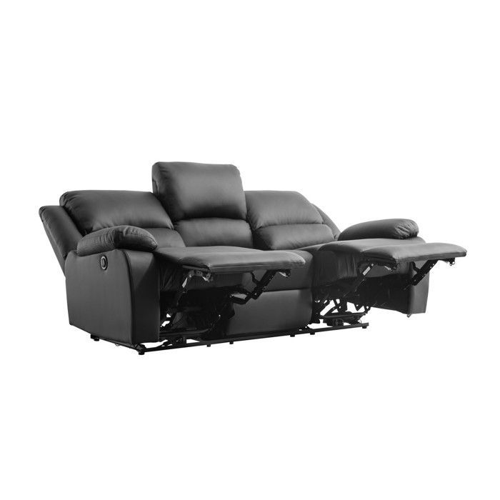 Sofá reclinable eléctrico de 3 plazas LEO en piel sintética - Negro - 193 x 93 x 96 cm - LOUNGITUDE