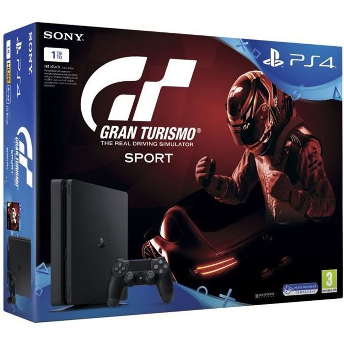 Consola PS4 Slim de 1 TB negra/negro azabache + Gran Turismo Sport + Who Are You? (juego descargable PlayLink) - PlayStation oficial