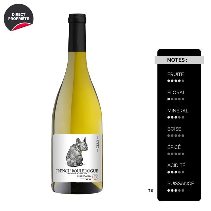 French Bouledogue Sans Alcool Chardonnay - Vin Blanc du Languedoc - Roussillon (6x75cl) Sans Alcool