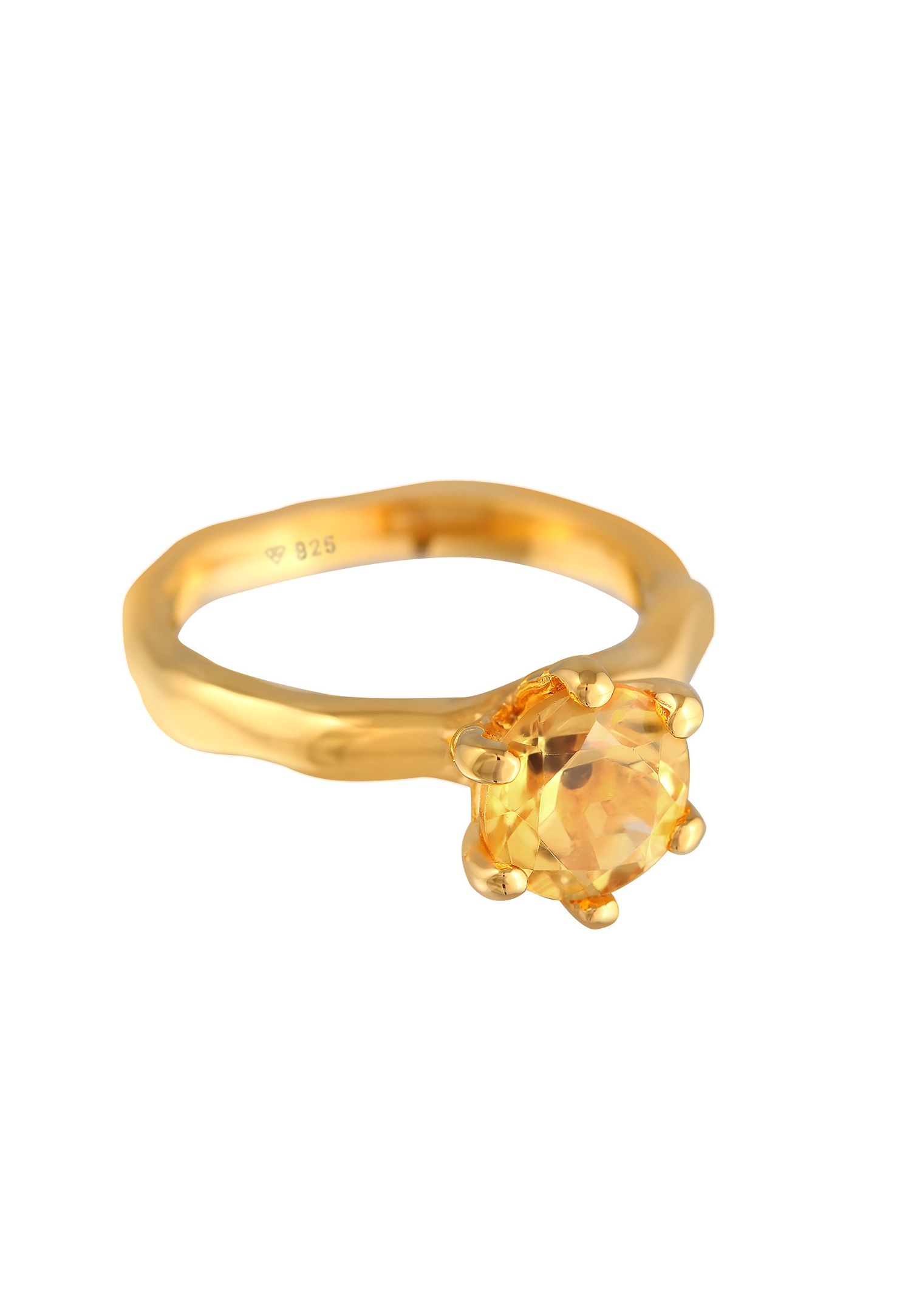 Elli Femmes fiançailles organique Solitaire avec pierre précieuse Citrine en argent sterling 925 plaqué or
