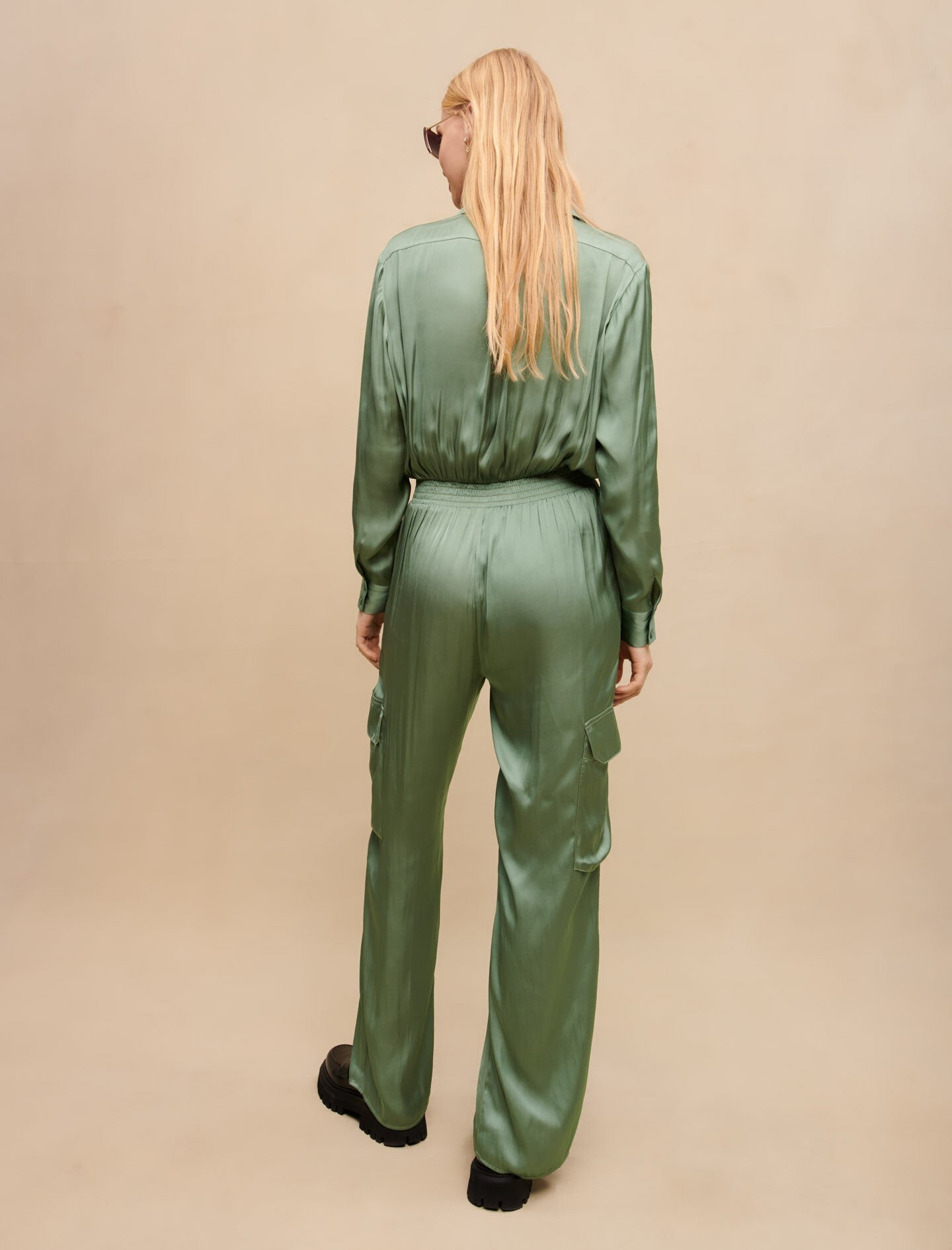 Satijnen jumpsuit - Groen
