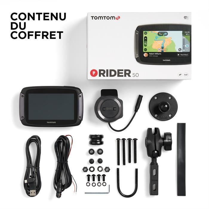 TomTom Rider 50 Motorrad-Navigationsgerät – 24-Stunden-Europakarte – Integriertes WLAN – Nachrichtenanzeige
