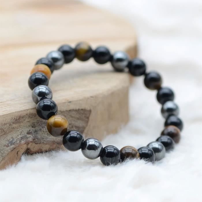 Bracelet - Triple Protection - Œil de Tigre - Hématite - Obsidienne Noire - 18 cm