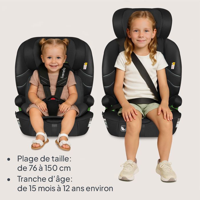 Seggiolino auto convertibile LIONELO Levi Fix i-Size - ISOFIX - 76-150 cm - Seduta larga - Gruppo 1/2/3 - Nero
