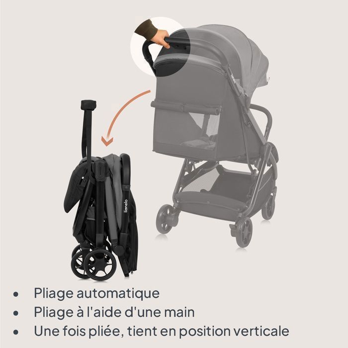 Poussette ultra-compacte LIONELO Julie Air - Pliage automatique - Compatible avion - Jusqu'à 22kg - Canopy UPF 50 - Gris