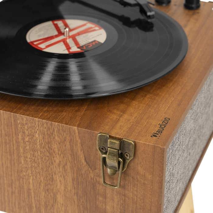 Mueble para tocadiscos Audizio Fremont - Bluetooth, diseño retro con patas extraíbles, altavoces estéreo