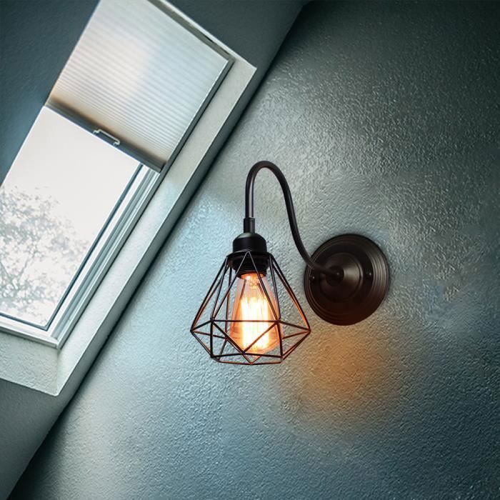 Aplique de pared industrial retro vintage para interiores - WOTTES - 4 bombillas - Casquillo E27 - Metal negro