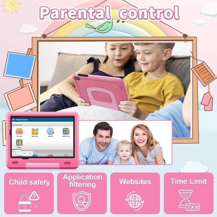 Tablette Enfants - Android - 8 Pouces - 6 Go RAM - 128 Go Stockage - Rose