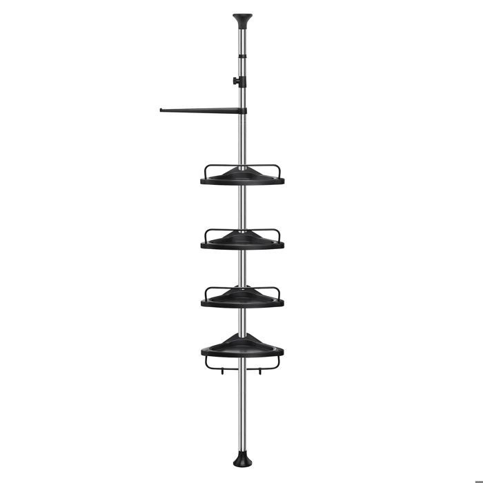 Porte accessoire de Salle de Bain, Étagère de Douche Réglable en Hauteur, Hauteur Totale 95-300 cm, en Inox, Argent et Noir