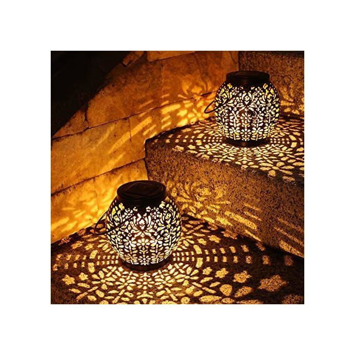 Farol solar LED para exteriores, luz de jardín impermeable, luz blanca cálida.