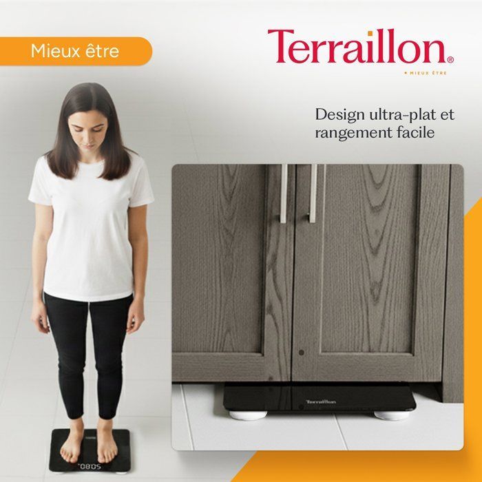 Pèse personne électronique - Terraillon - TSQUARE,  Ultra plat,  Marche arrêt automatique, 180 Kg, Grad 100 g , Noir