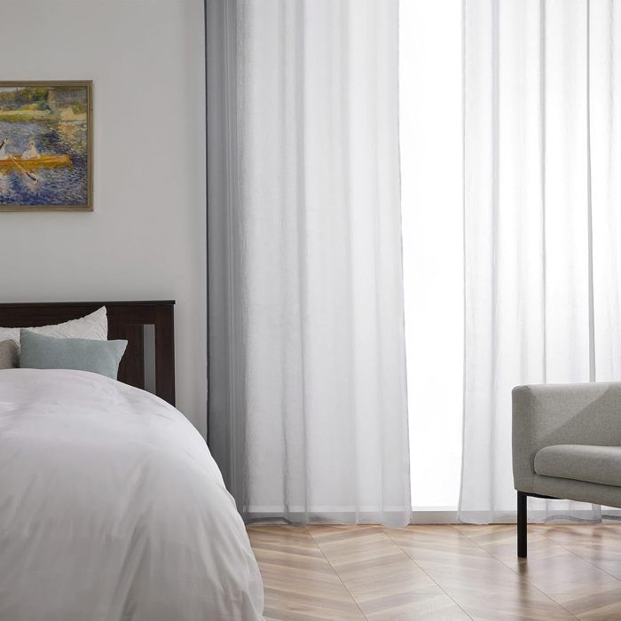 Cortinas curtas transparentes Topfinel para janelas de sala de estar, 140x160cm, cinza e branco, conjunto de 2, decoração para quarto infantil de meninas.