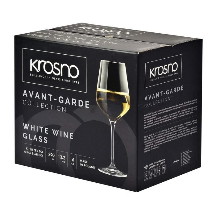 Krosno Grand Verre à Vin Blanc en Cristal - Lot de 6 Verres - 390 ml - Collection Avant-Garde - Lavable au Lave-Vaisselle