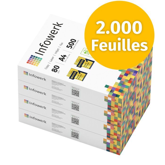 Infowerk Papier pour imprimante et photocopieur 2000 feuilles 4 x 500 A4 80 g blanc premium, certifié PEFC