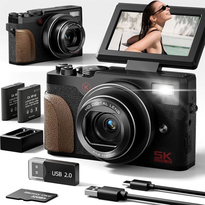 NBD Appareil Photo Numérique 5K 64MP,Vidéo 4K/30fps & Écran Orientable 3