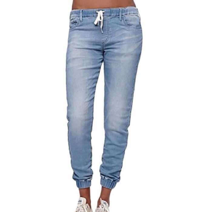 Pantalones vaqueros FUNMOON para mujer - Corte ajustado - Azul claro - Cierre de cordones - Lavado Close-Up Bloomer