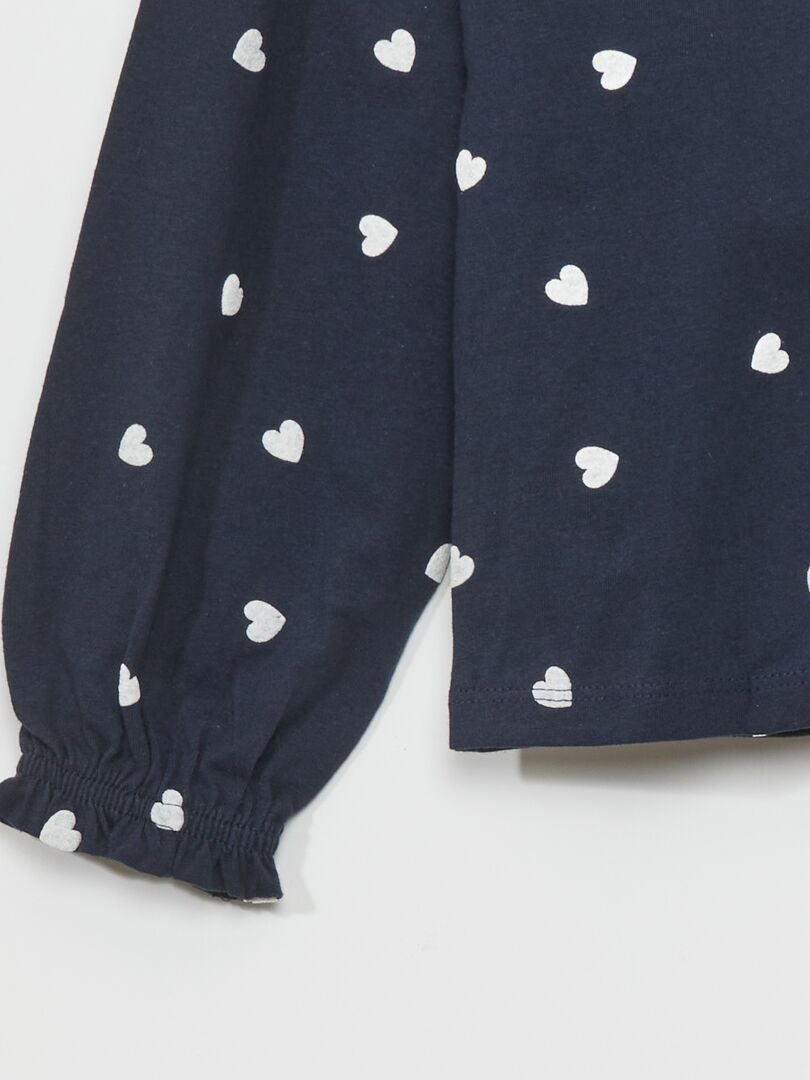 Camiseta de manga larga con estampado de corazón - AZUL