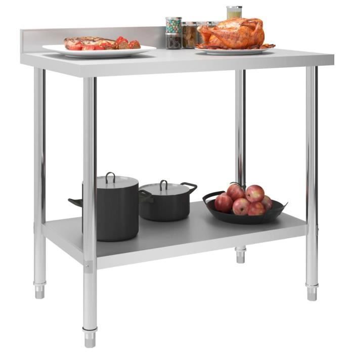 Mesa de trabajo de cocina vidaXL con protector contra salpicaduras, 100x60x93 cm, acero inoxidable, 51189