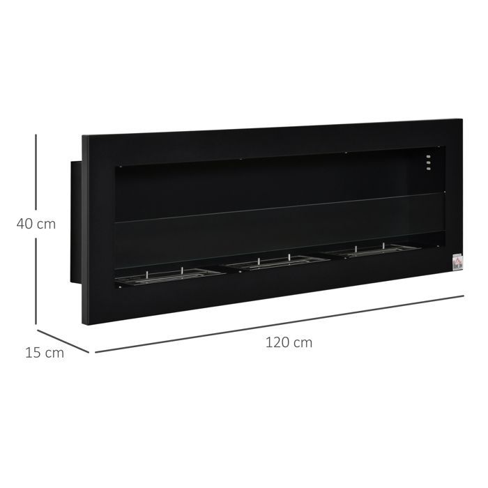 Chimenea de bioetanol - HOMCOM - de pared - 3 quemadores, capacidad total de 3 litros - aproximadamente 3 horas de duración - acero inoxidable negro