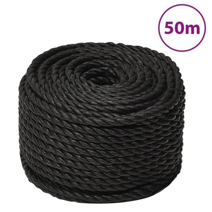 153012 VidaXL Cuerda de trabajo negra 10 mm 50 m Polipropileno