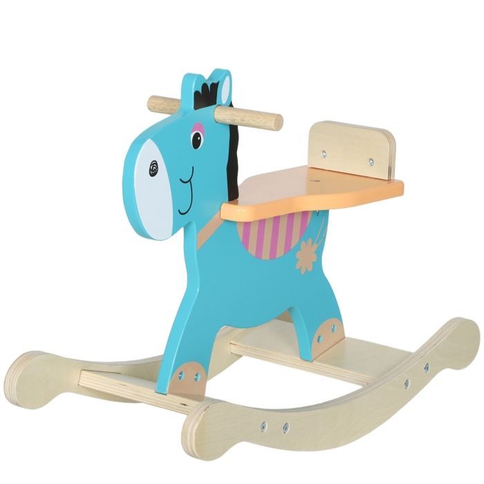 Juguete balancín de madera con diseño de burro - 59x27x43 cm - Azul verdoso - Mayor seguridad - Desarrollo de habilidades