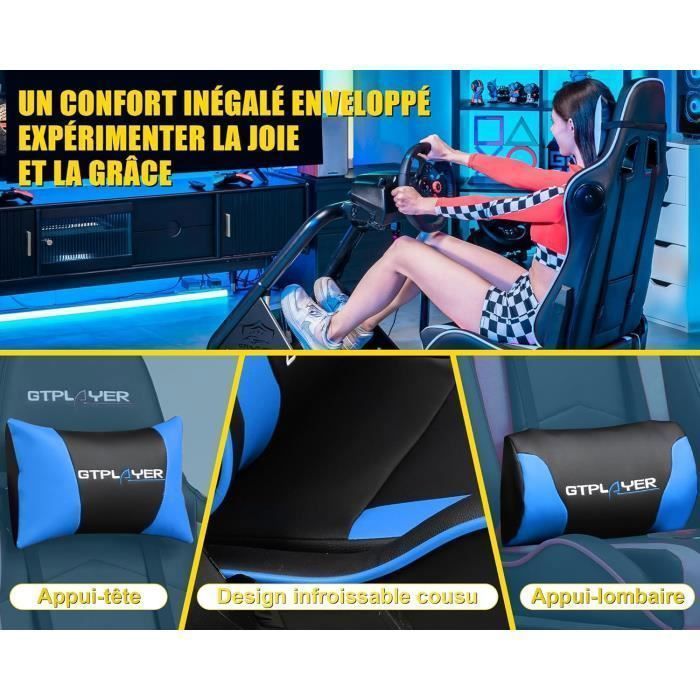 Simulador de conducción, soporte para volante, asiento de simulación para PC con altavoces, azul