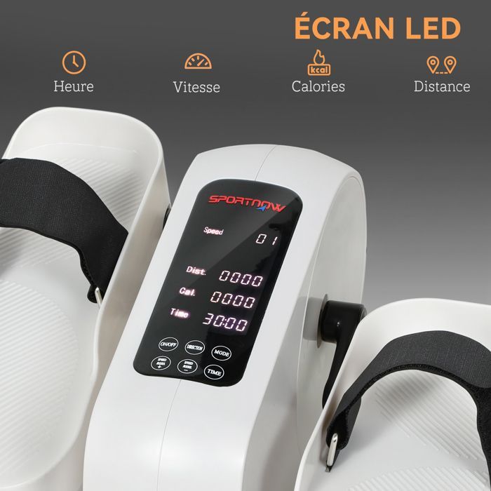 Cyclette ellittica da tavolo con display a LED, telecomando e 12 velocità regolabili, 45 x 42 x 26 cm, bianca.