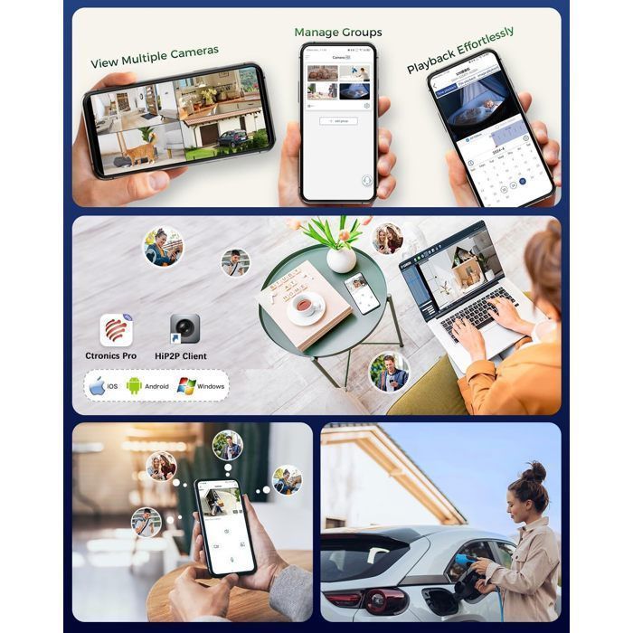 Ctronics 5MP bewakingscamera, 6W zonnepaneel, PIR-bewegingssensor voor persoonsdetectie en automatische tracking, hoorbaar en visueel alarm