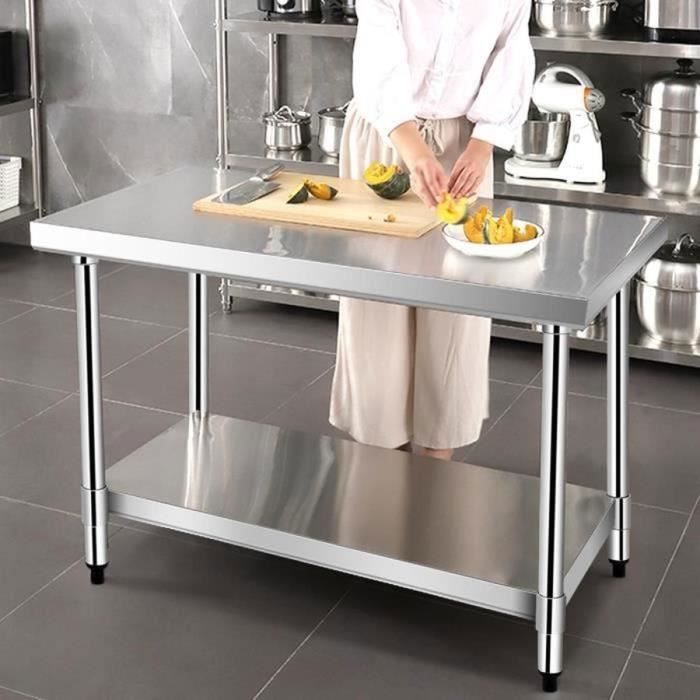 Mesa de trabajo de cocina COSTWAY de acero inoxidable con estante central ajustable, 91,5 x 61 x 90 cm, carga máxima 150 kg, encimera de acero inoxidable.