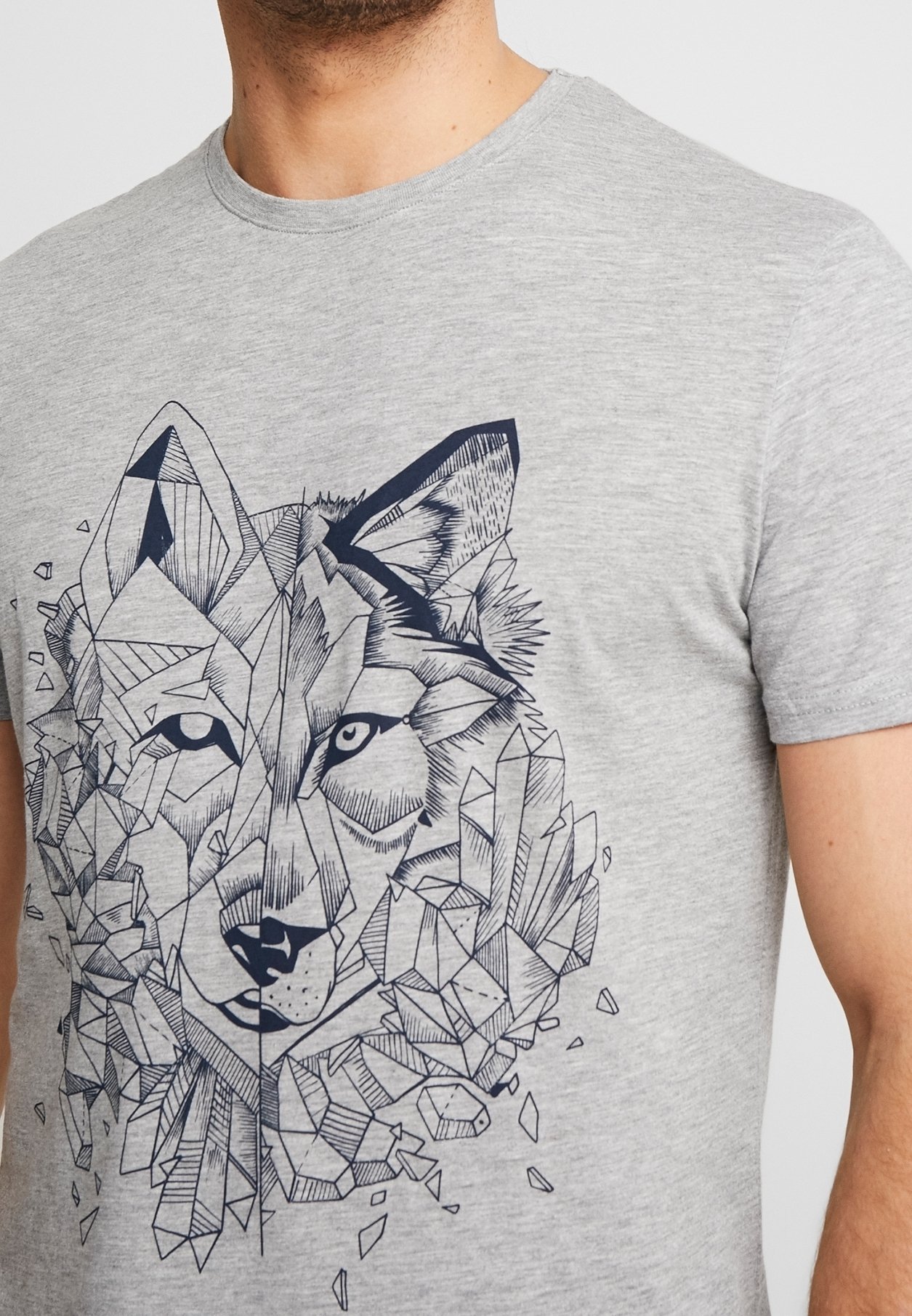 Pier One Print T-Shirt – meliertes Grau