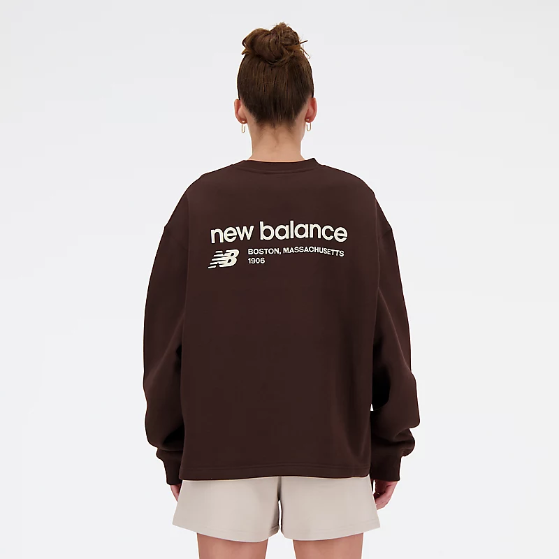 Női Linear Heritage bolyhozott hátú polár pulóver, kerek nyakú, FEKETE KÁVÉ színben