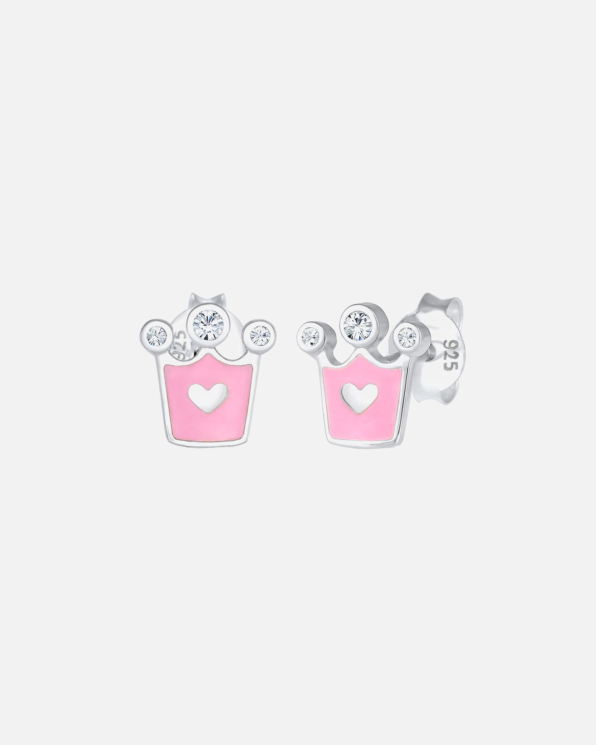 Elli Enfants coeur couronne émail rose avec cristaux en argent sterling 925